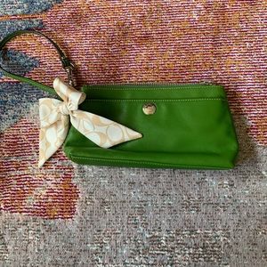 Coach green leather wristlet with bow